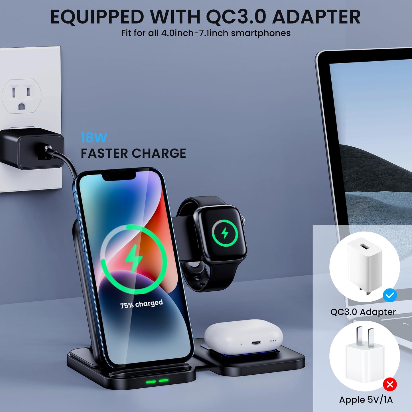 3 in 1 Wireless Charger Stand for iPhone & Watch