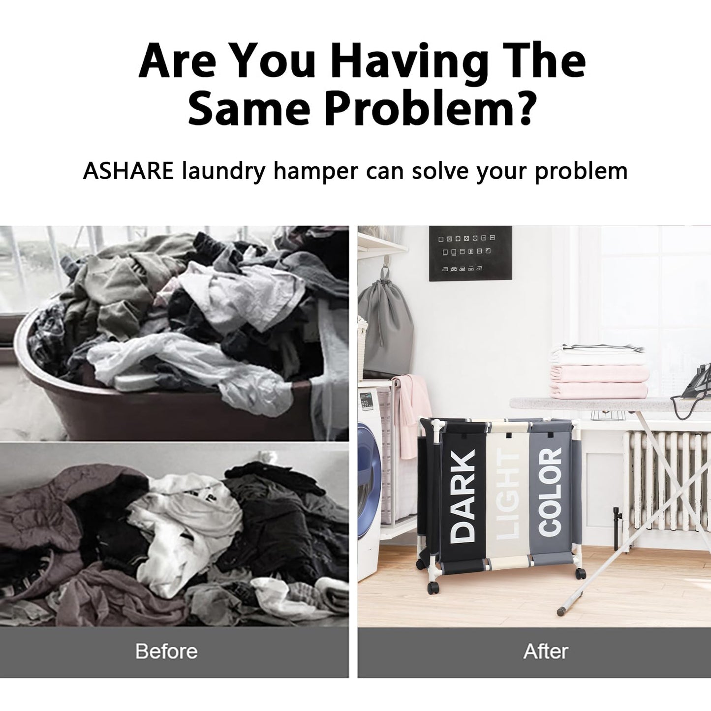 ASHARE 3-Section Laundry Sorter with Wheels