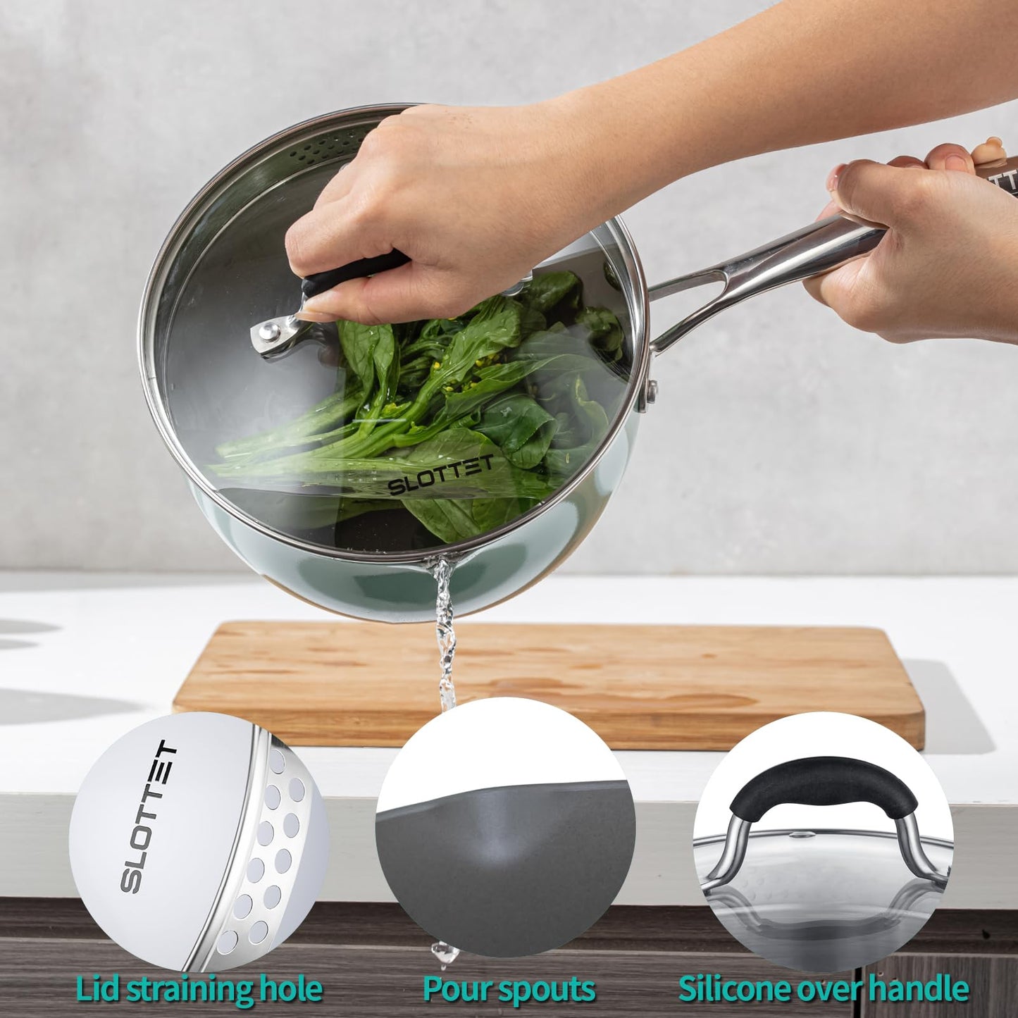 SLOTTET Nonstick Stainless Steel Saucepan with Lid