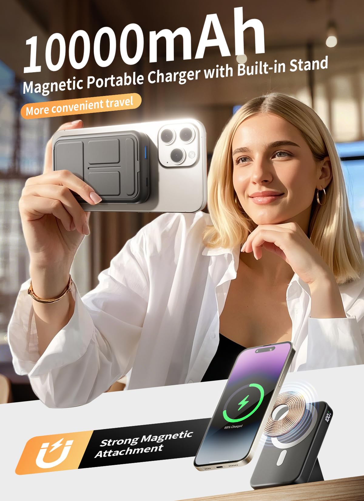 10000mAh Magnetic Wireless Charger with Stand