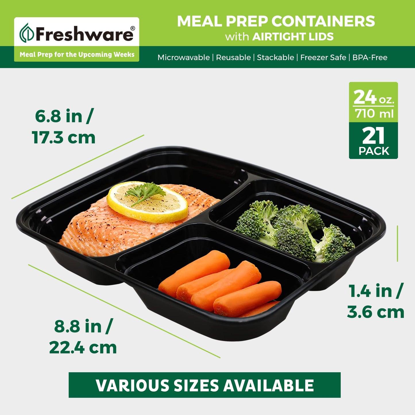 21 Pack Freshware Meal Prep Containers with Lids