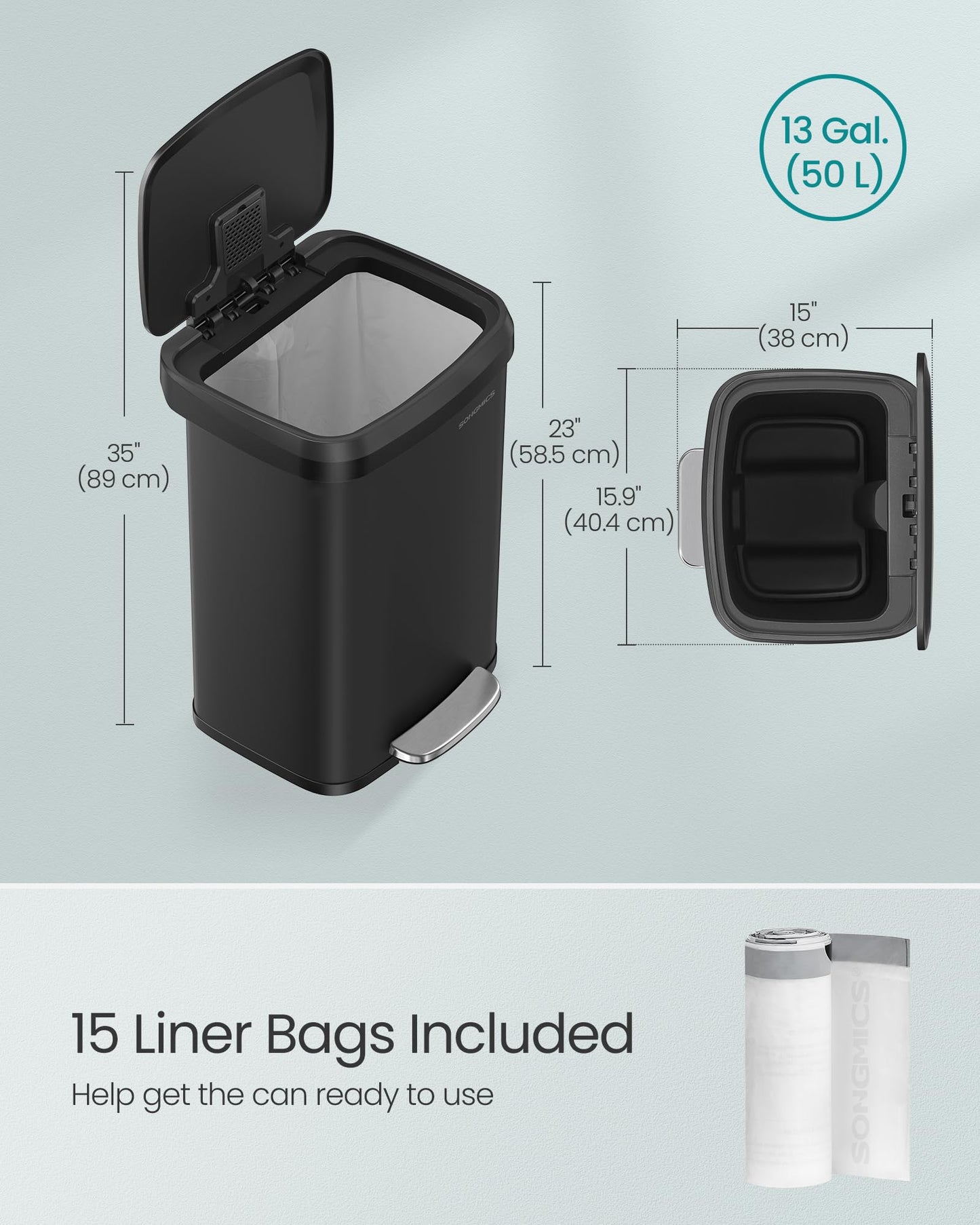 13 Gallon SONGMICS Stainless Steel Trash Can
