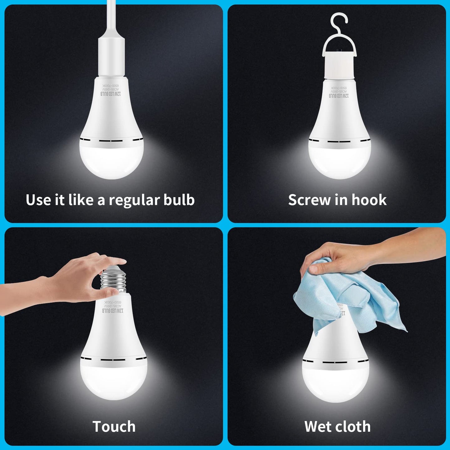 Emergency Rechargeable LED Light Bulb - 4 Pack