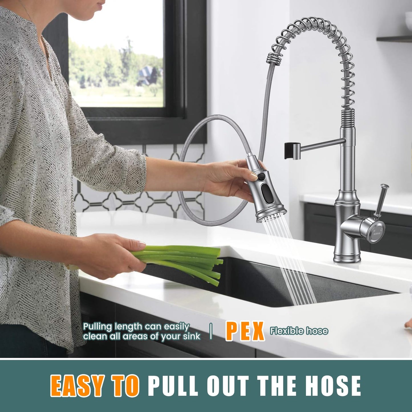 Hurran Stainless Steel Kitchen Faucet with Sprayer