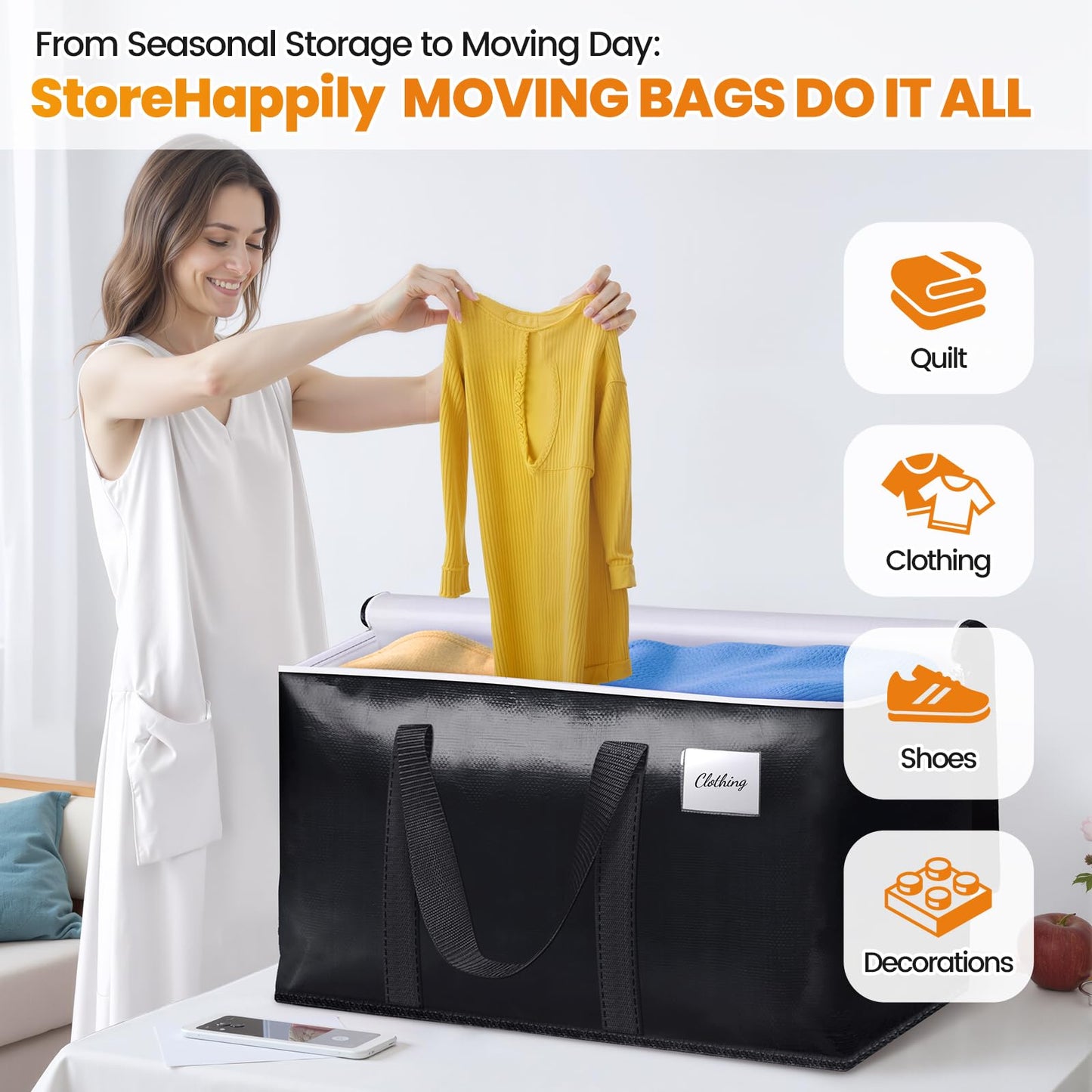 6 Pack Heavy-Duty Moving Bags with Straps