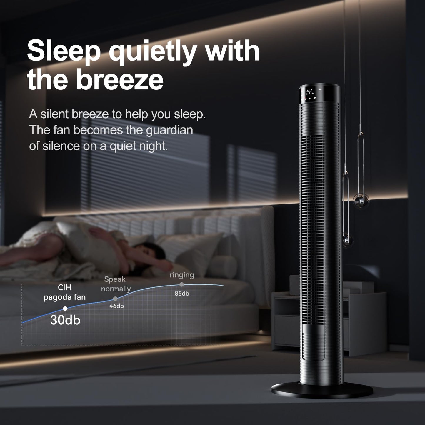CIH Tower Fan 39 Inch, 24ft/s Velocity Quiet Oscillating Bladeless Fan with Remote, 3 Modes, LED Display, 10H Timer, Black Floor Standing Fan Powerful for Indoor Home Bedroom Office Room