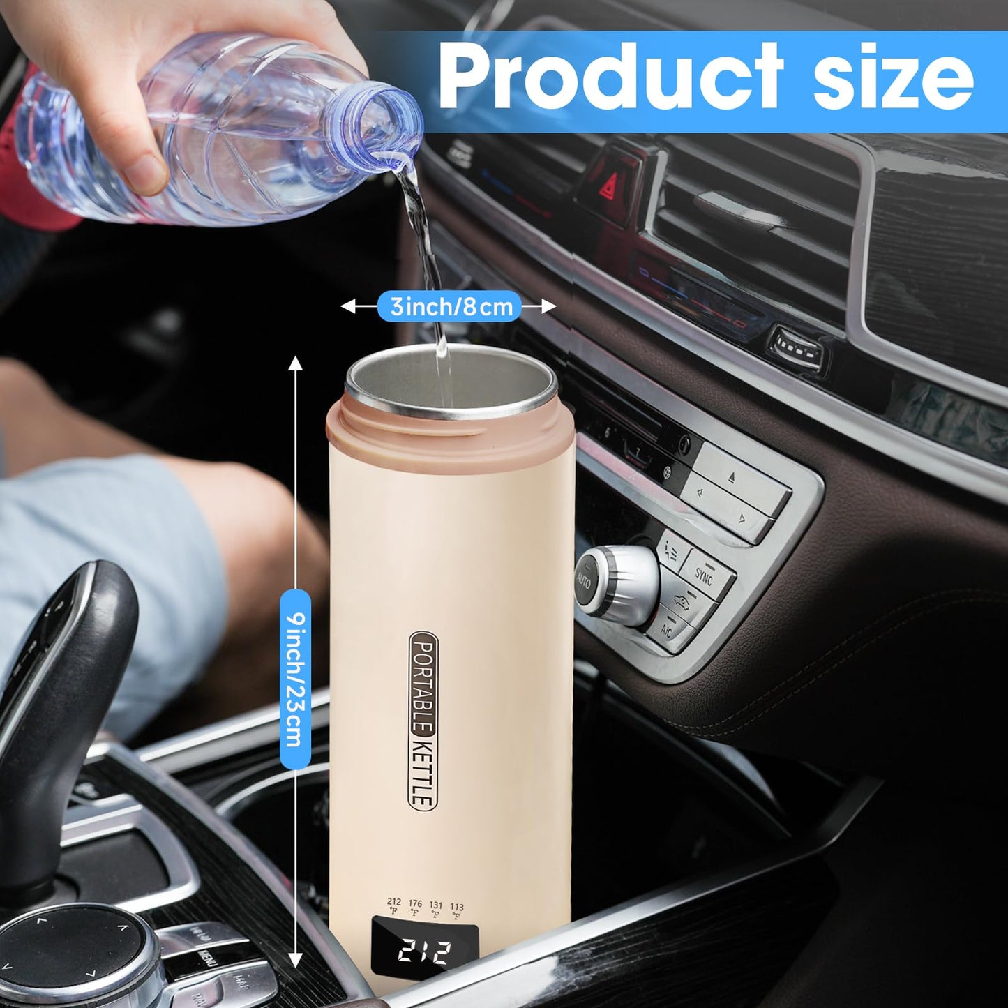 Car Kettle Water Boiler 12V - Travel Kettle Portable Electric Kettle 500ml, 4 Adjustable Temperature for Coffee Tea Heater, 316 Stainless Steel (Cream)