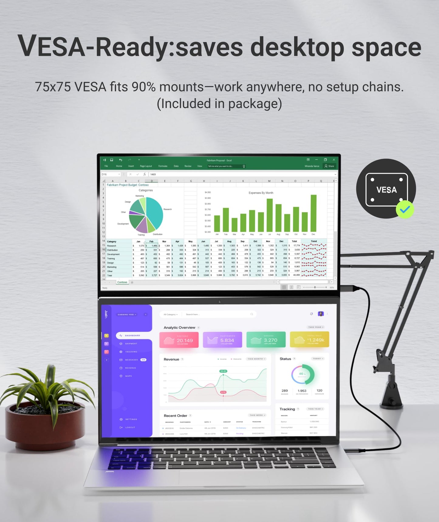 15.6" FHD Portable Monitor with USB-C & HDMI