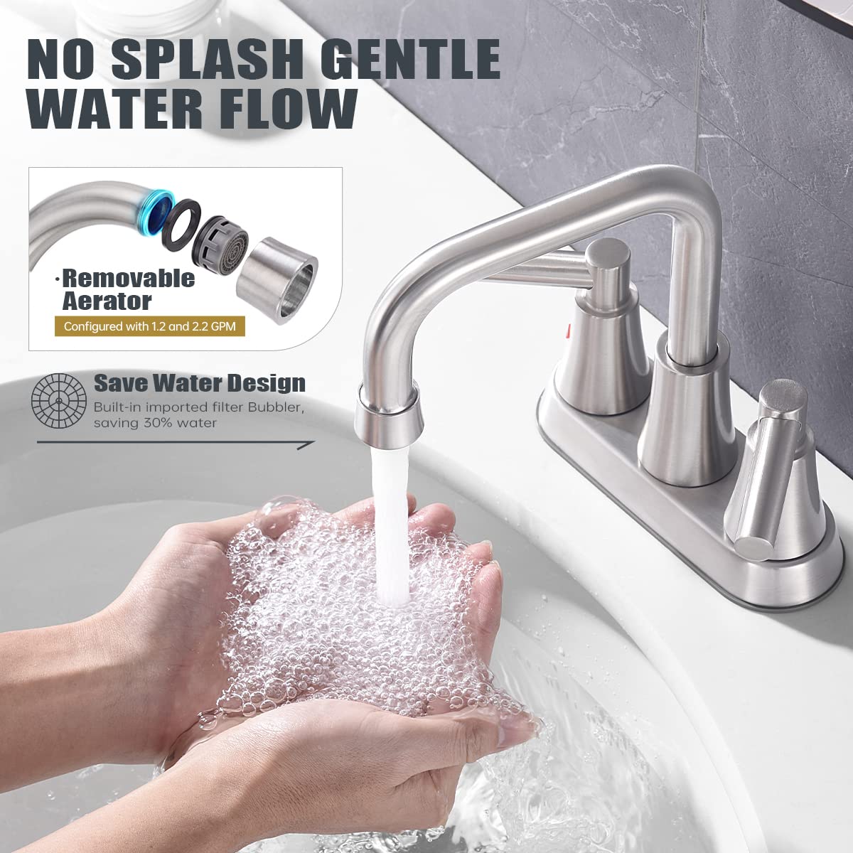 ARRISEA Brushed Nickel Bathroom Faucet 3 Hole 4 Inch Centerset Bathroom Sink Faucet with Pop-up Drain, 2 Handle Centerset Faucet for Bathroom Sink, BF068-1-BN