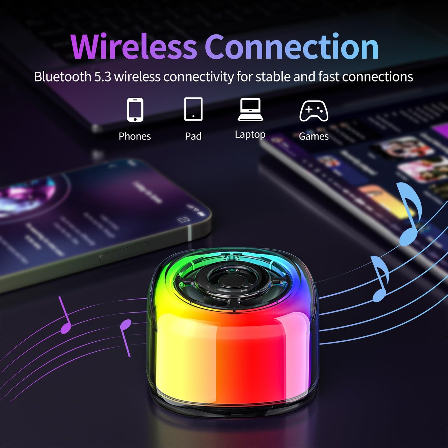 Portable Bluetooth Speaker with RGB Light & HD Sound