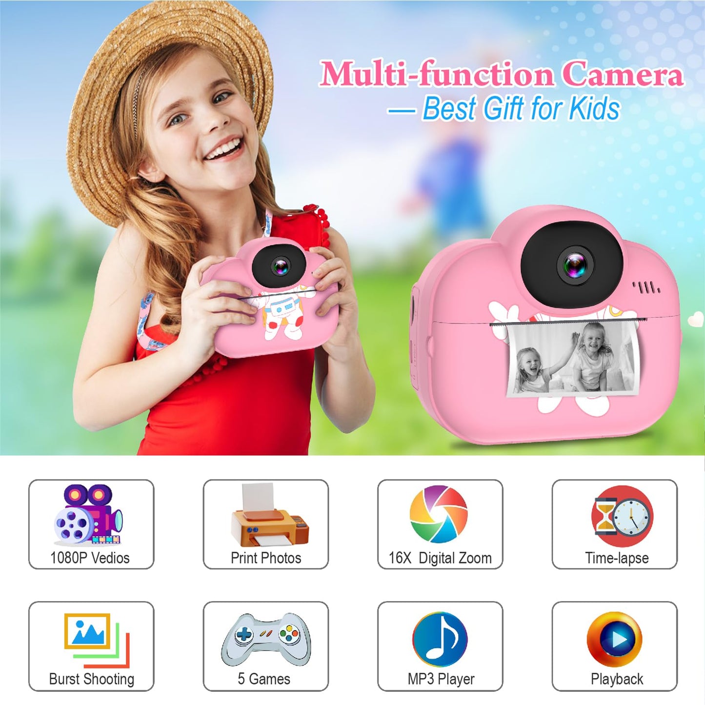 Kids Instant Print Camera for Ages 3-10