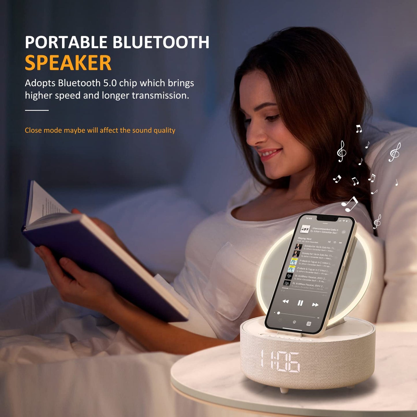 Bluetooth Speaker Alarm Clock with Wireless Charger