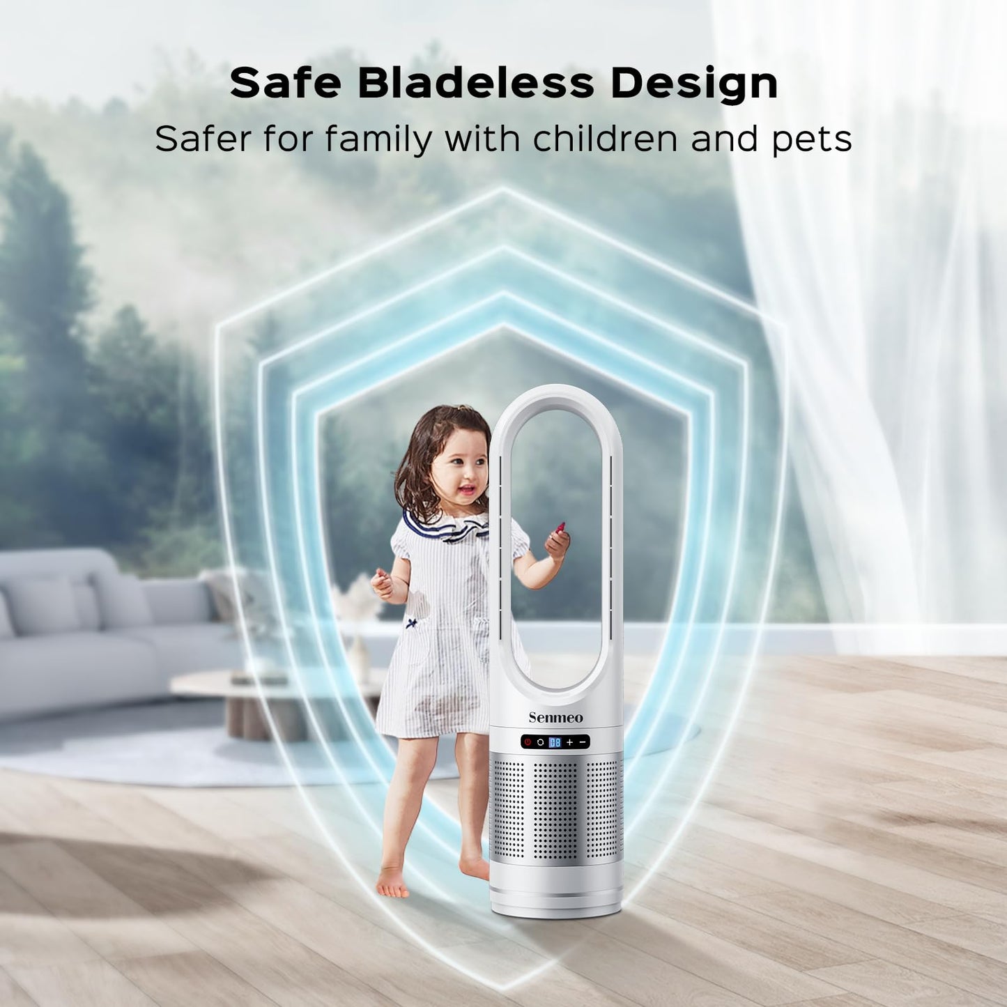 Bladeless Fan for Bedroom, 32" Quiet Tower Fan with Remote, 90ยฐ Oscillating Fan for Indoors with 8 Speeds, 9 Hour Timer, LED Display, Easy to Clean, Portable Standing Fan for Home, Office