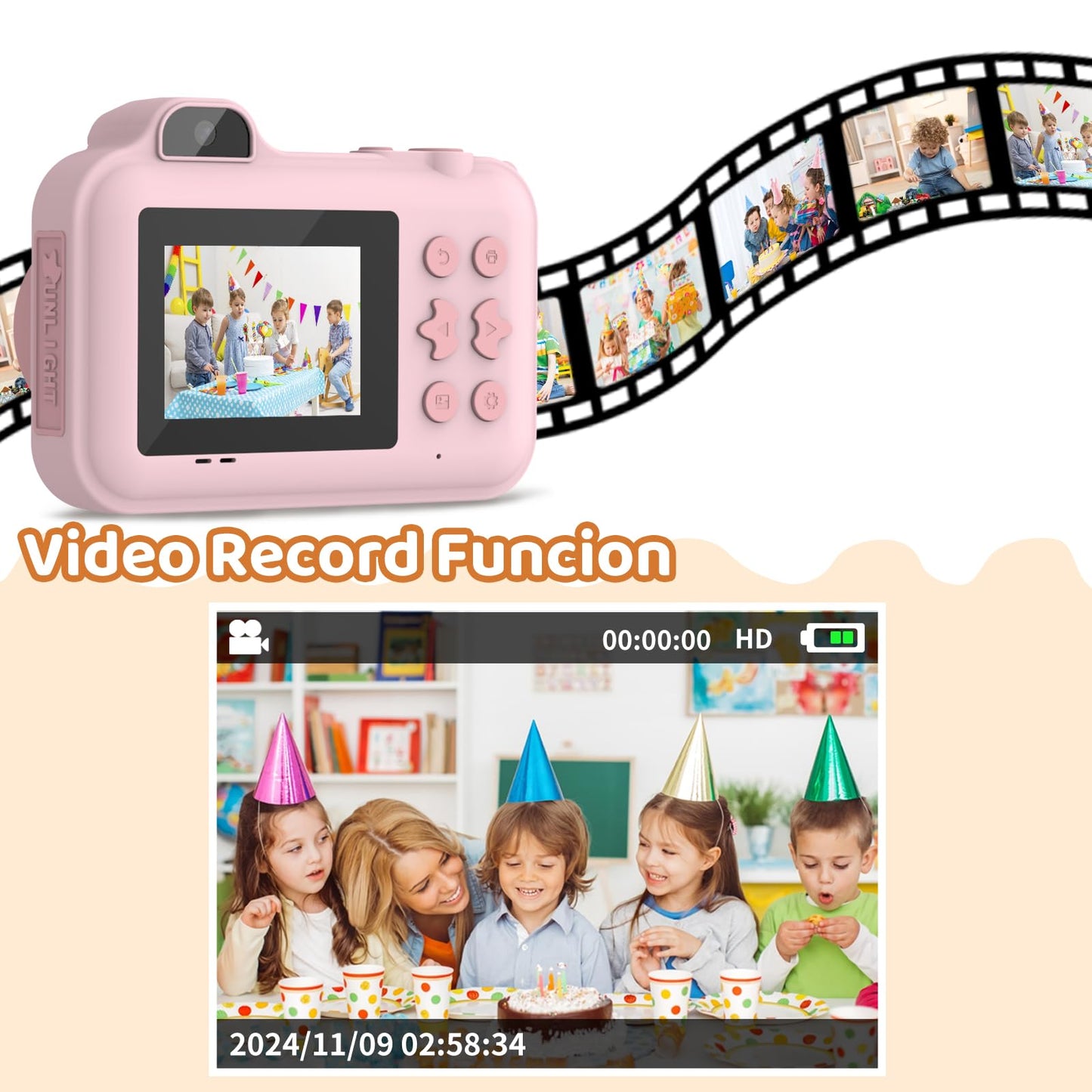 Kids Instant Print Camera with 5 Paper Rolls