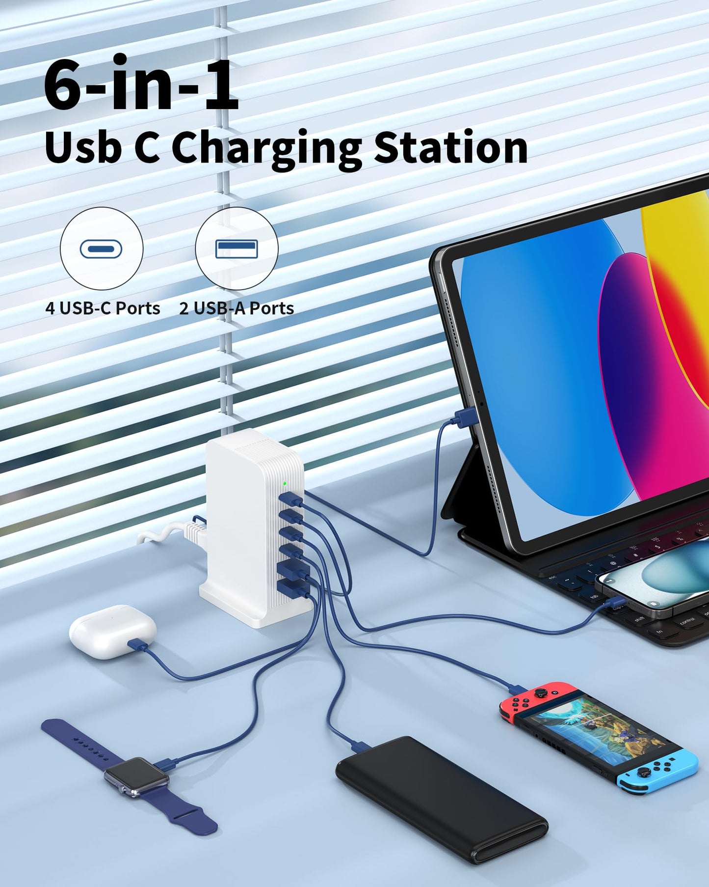 6-Port USB C Charging Station by VPSUN