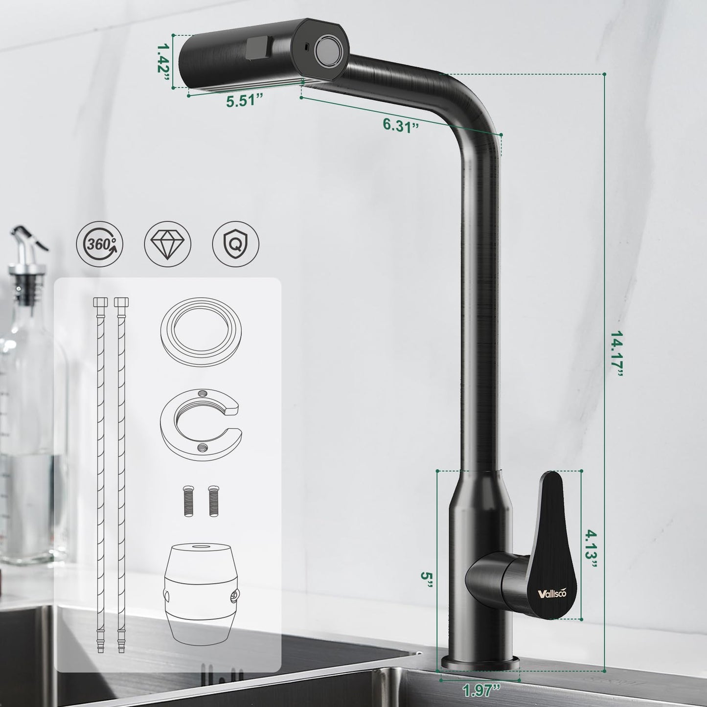 VallisCo Pull Down Kitchen Faucet with Sprayer