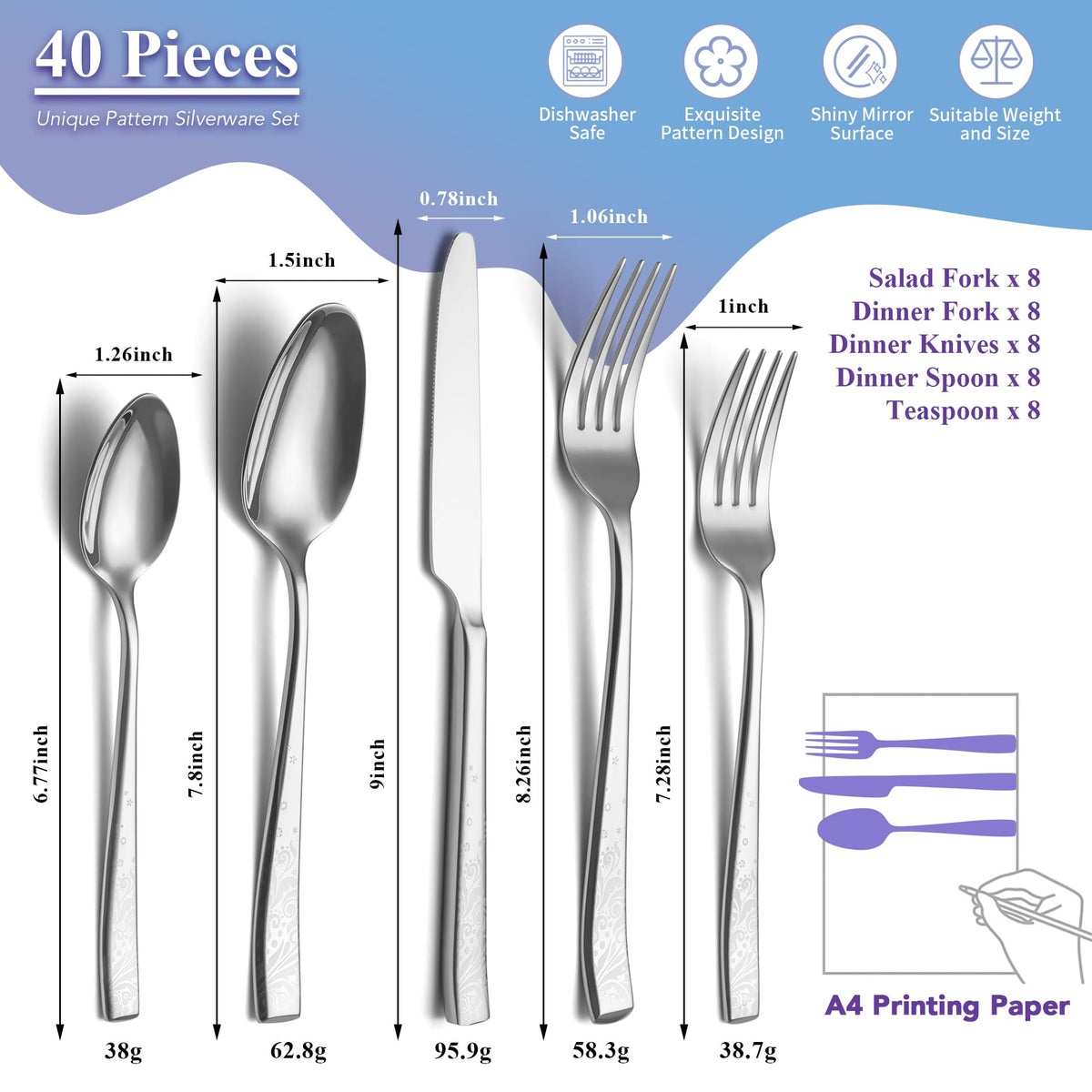 40-Piece Stainless Steel Cutlery Set for 8