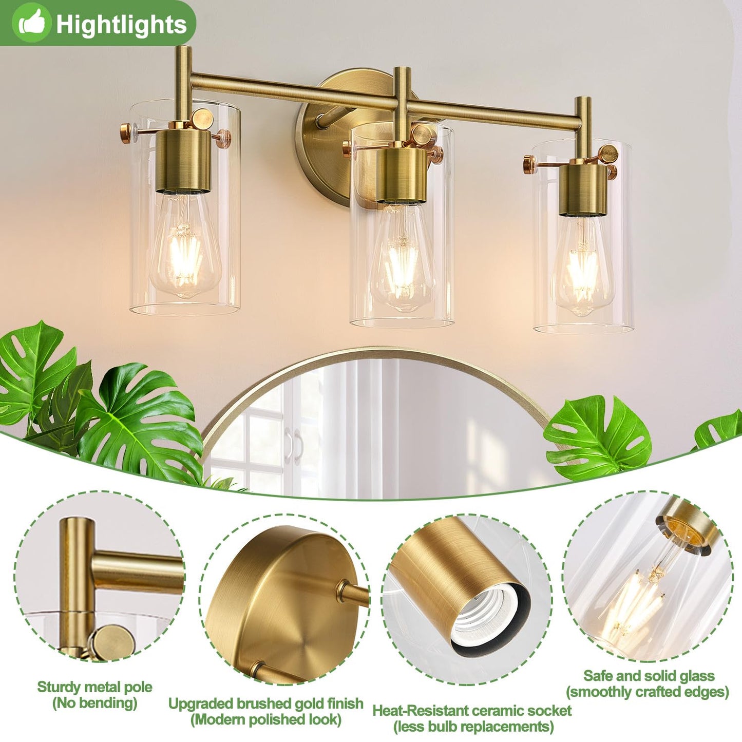 Brass 3-Light Bathroom Vanity Light Fixture