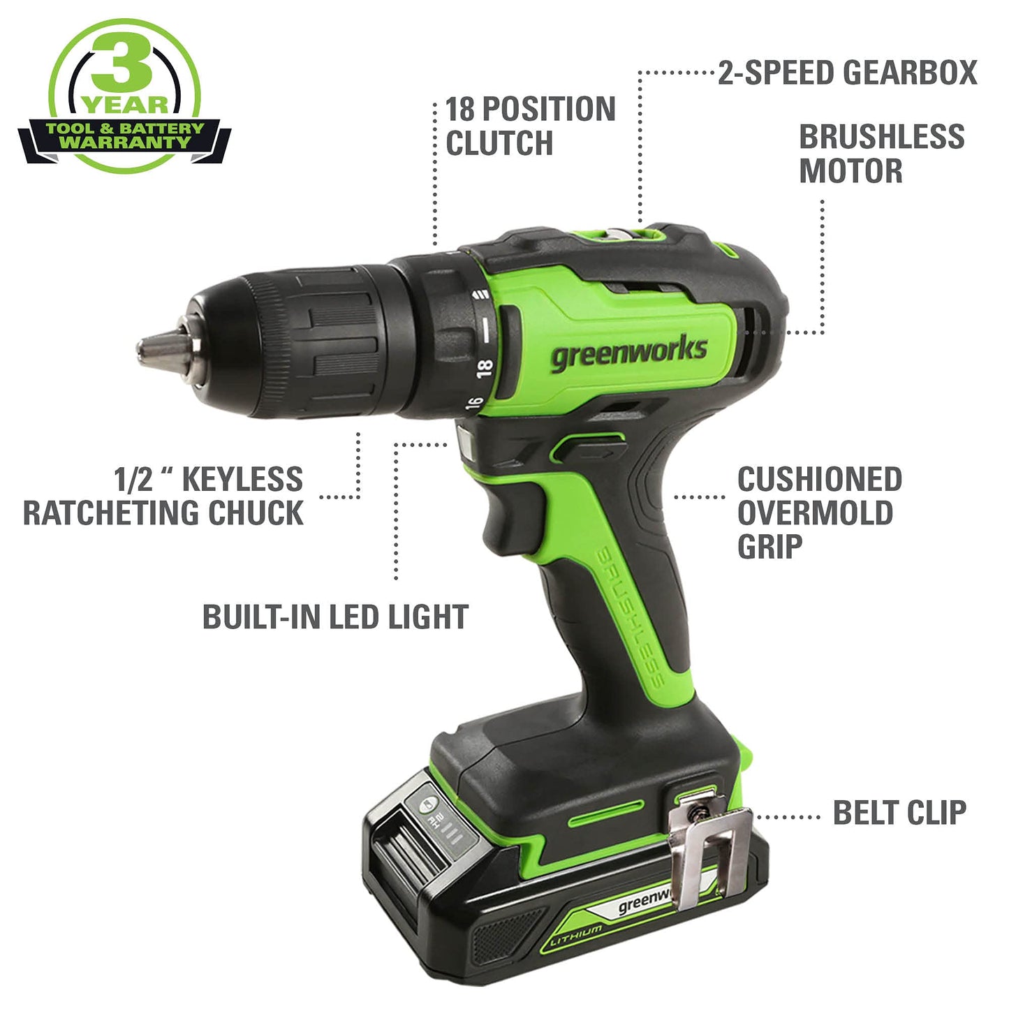 24V Brushless Drill/Driver with USB Battery