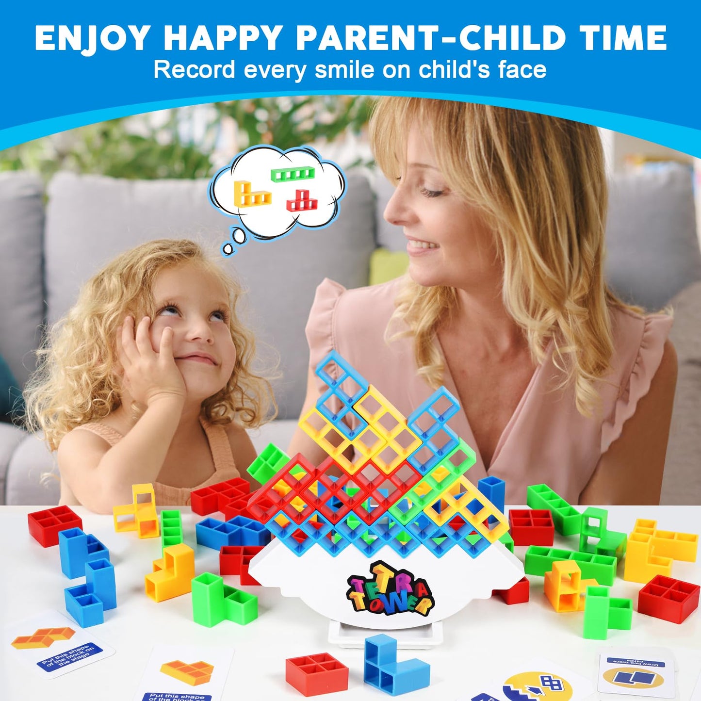 GrainBuds Tetra Tower Balance Stacking Game Team Tower Game for Kids & Adults Stack Attack Game Building Games Block Game (48pcs Color Box)
