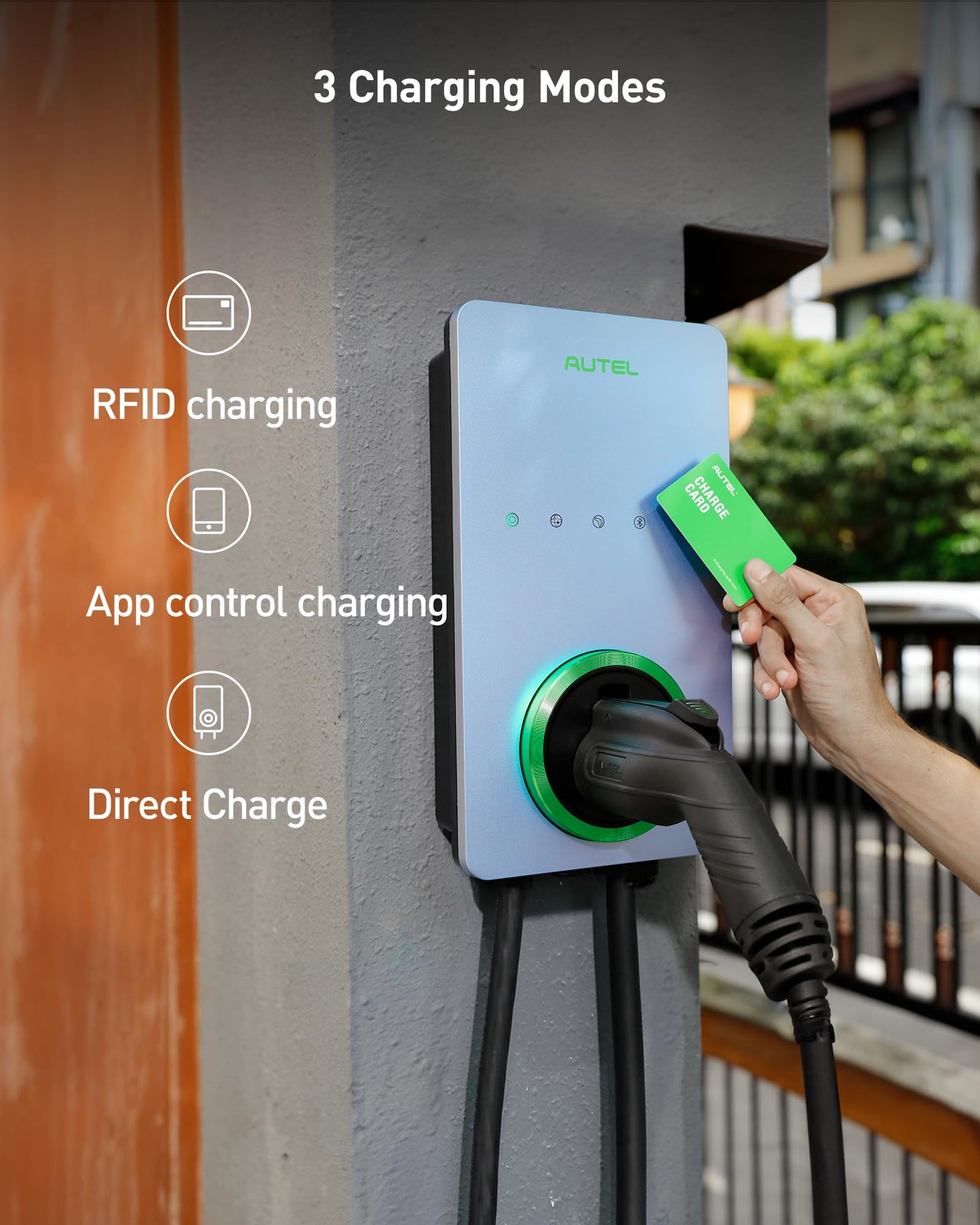 Autel Home Smart Electric Vehicle (EV) Charger up to 50Amp, 240V, Indoor/Outdoor Car Charging Station with Level 2, Wi-Fi and Bluetooth Enabled EVSE, Hardwired,25-Foot Cable,Sierra Blue
