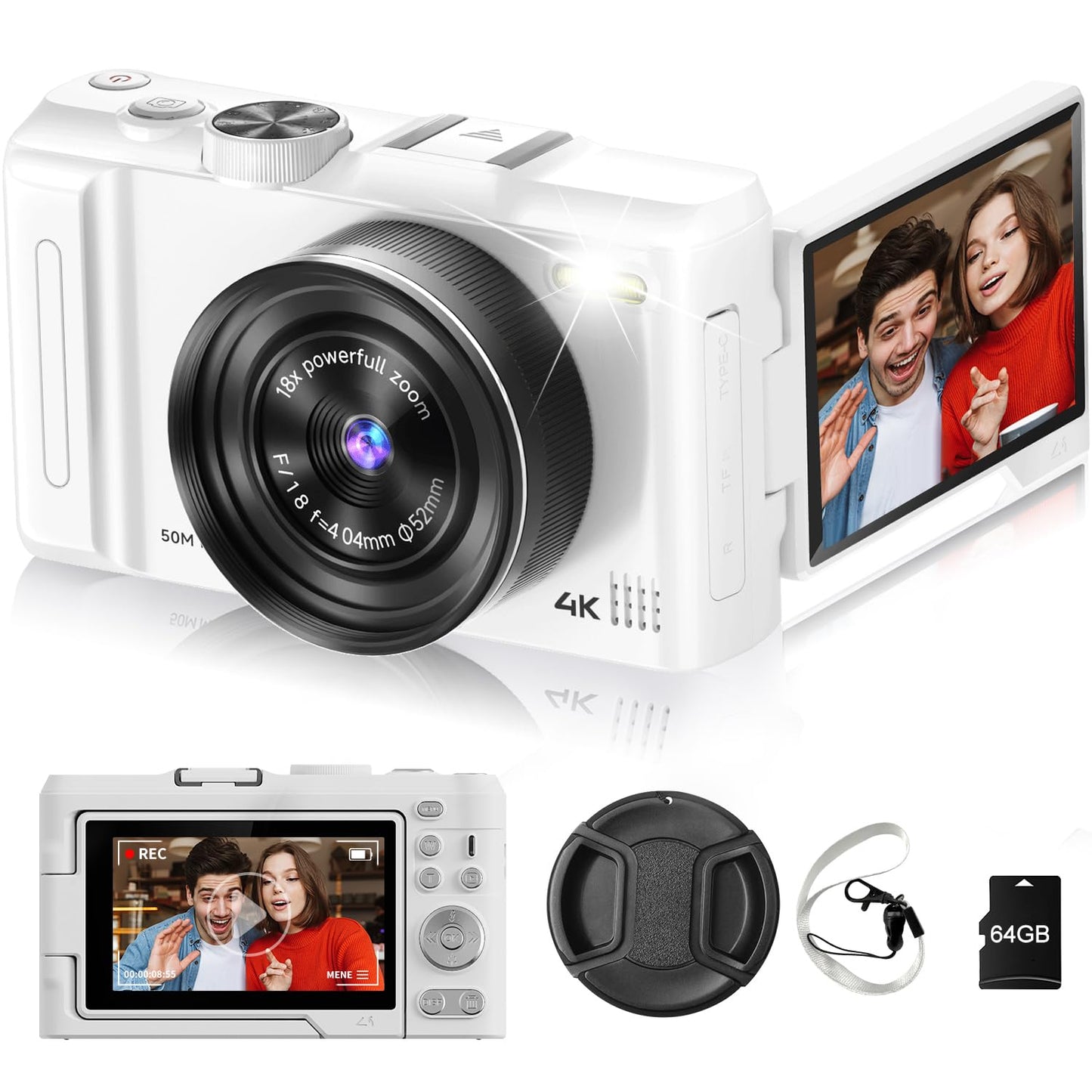 4K 50MP Vlogging Camera with 180° Flip Screen