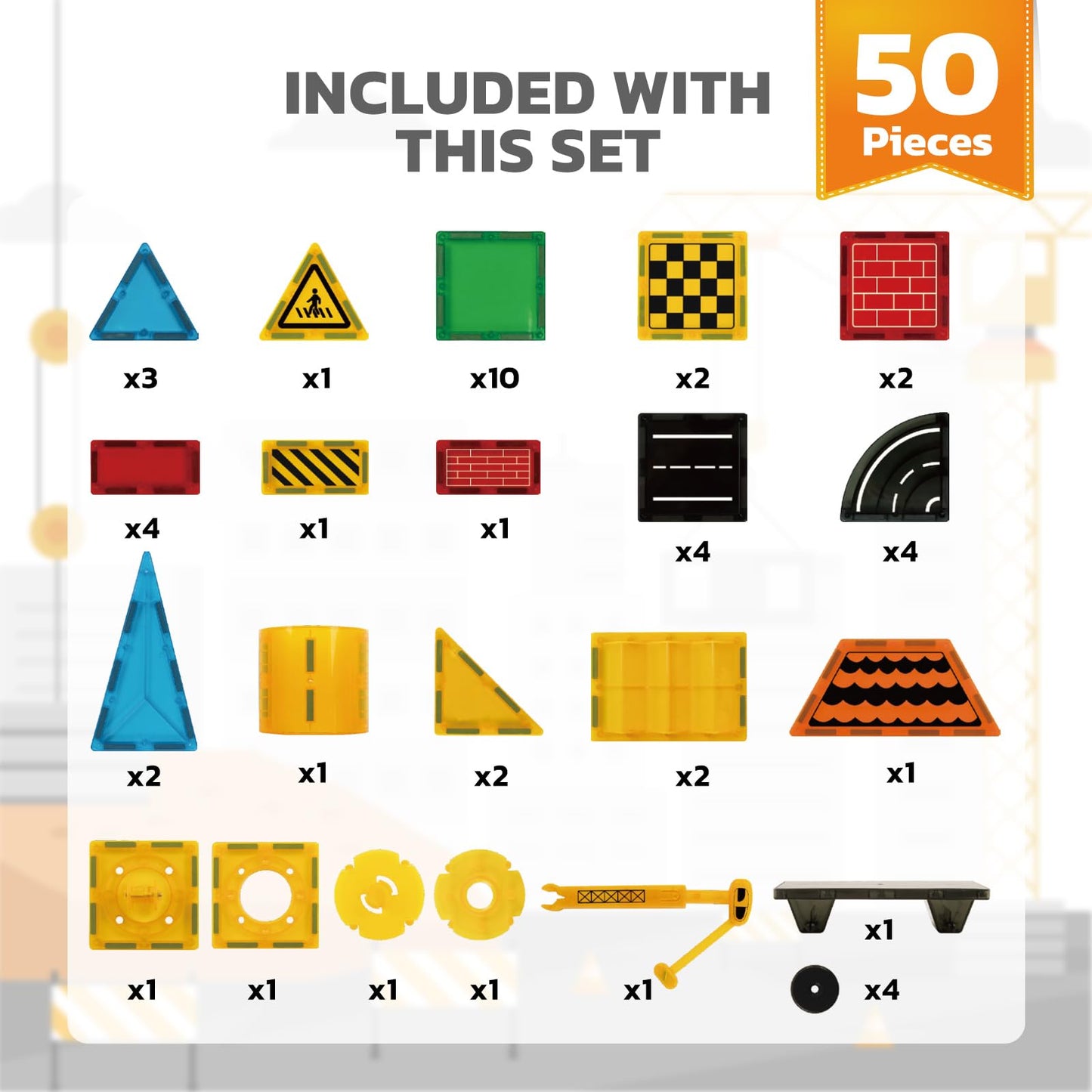 50-Piece Magnetic Tiles Set for Kids
