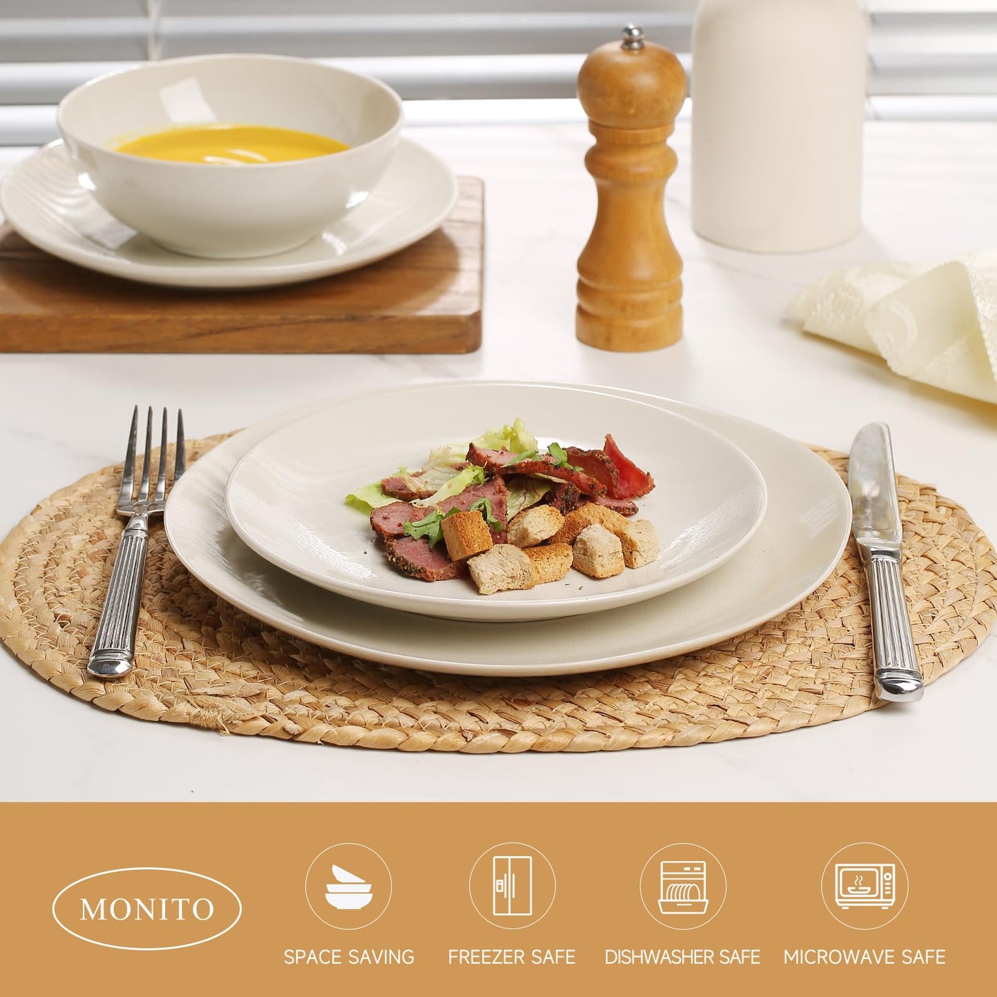 Ceramic Dinnerware Set 12 Pieces Glazed White