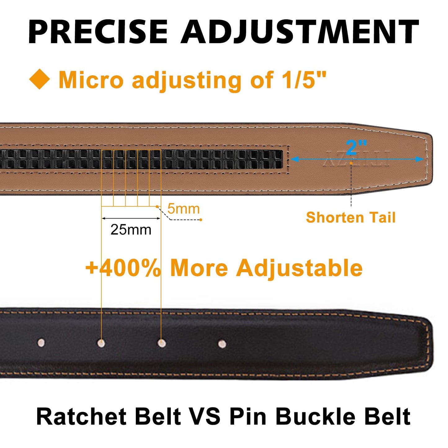ITIEZY Adjustable Leather Ratchet Belt for Men