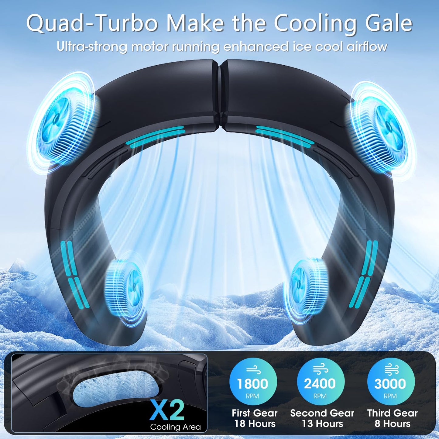 Portable Rechargeable Neck Fan with 360° Cooling