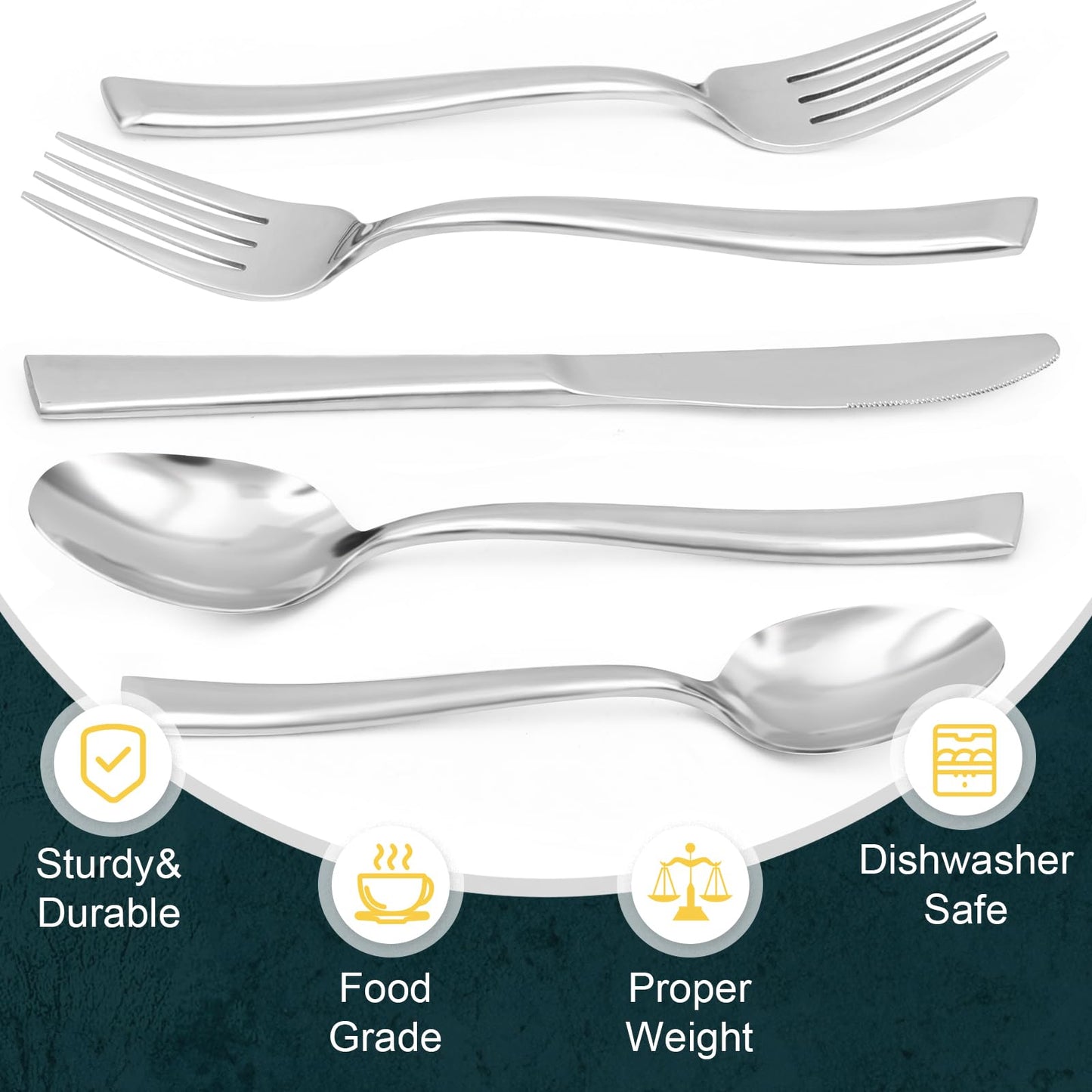 Kikbioee 20-Piece Silverware Set, Forged Stainless Steel Cutlery Set, Bevel Handle Flatware Set, Modern Mirror| Dishwasher Safe| Service for 4