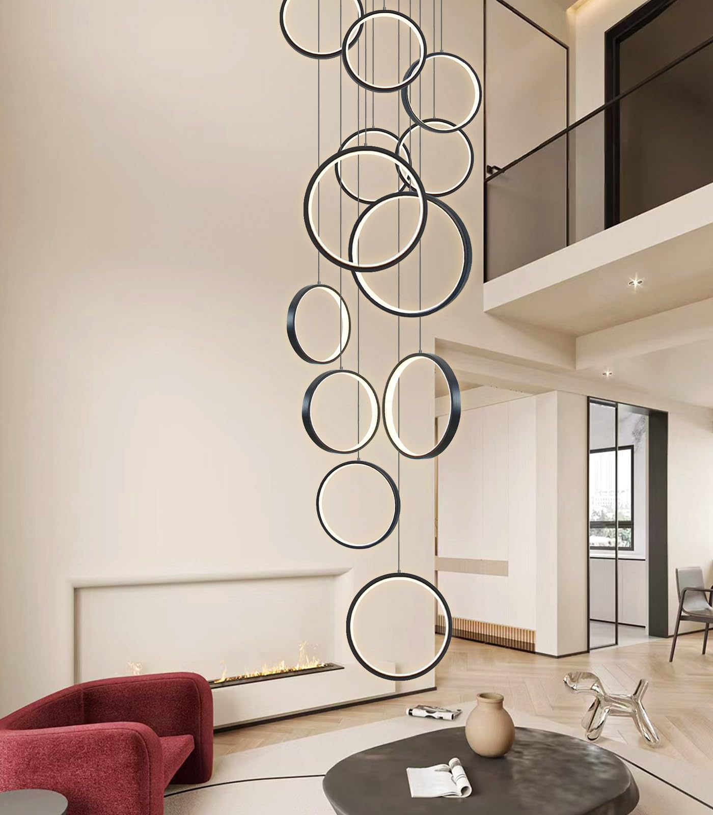 dolria Modern 12 Rings Chandeliers for Entrance LED Lights Living Room Light Chandeliers Flush Mount Ceiling Pendant Lighting 2700K 6000K Dimmable Chandelier Stairwell Foyer Enterway