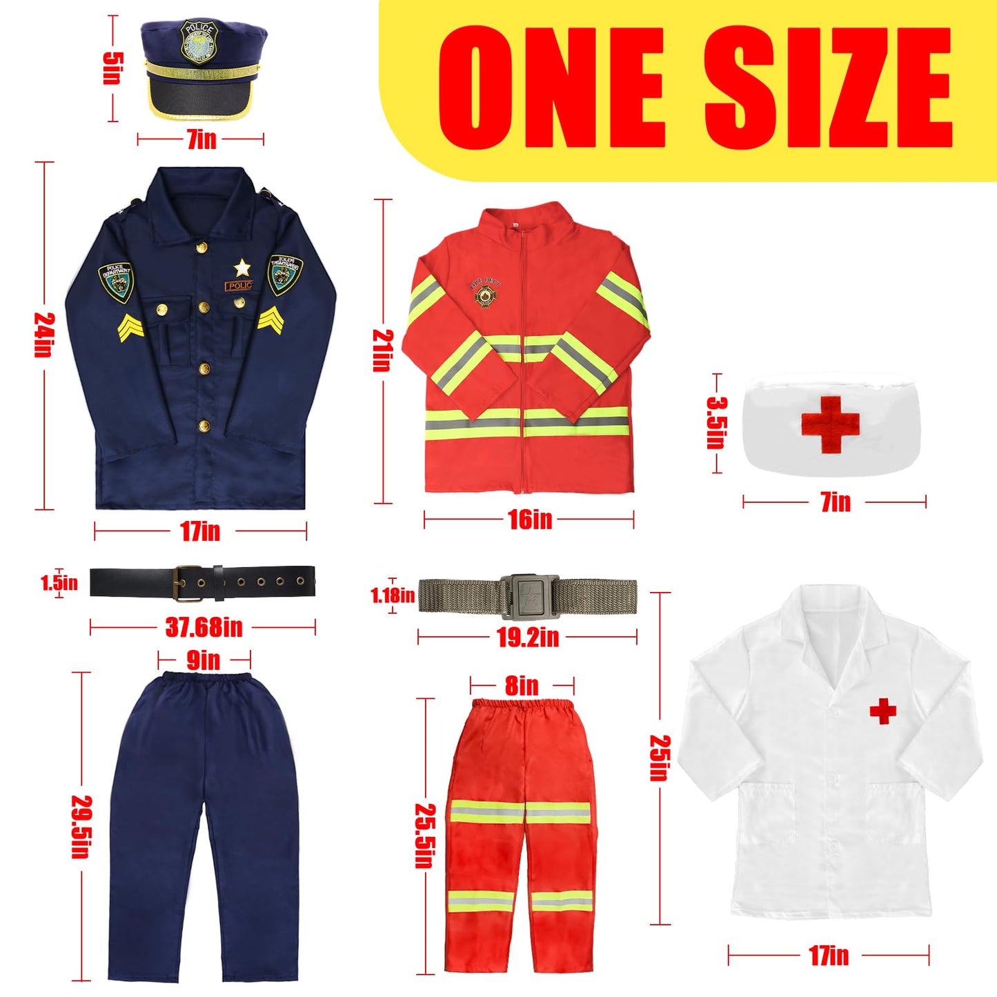 Boys Dress Up Costumes for Play, Kids Role Play Dress Up Clothes for 3-6 Years Old Play, 3 in 1 Set Police Officer/Firefighter/Doctor Costume for Kids Boys Halloween Pretend Play