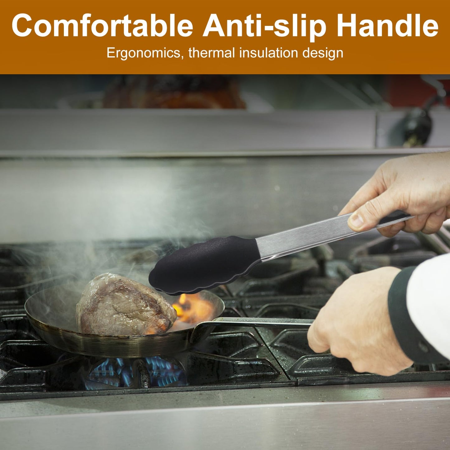 Black Silicone Kitchen Tongs Set - 3 Sizes
