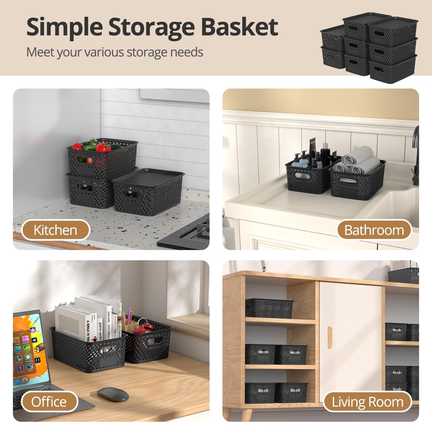 8-Pack Plastic Storage Bins for Organizing