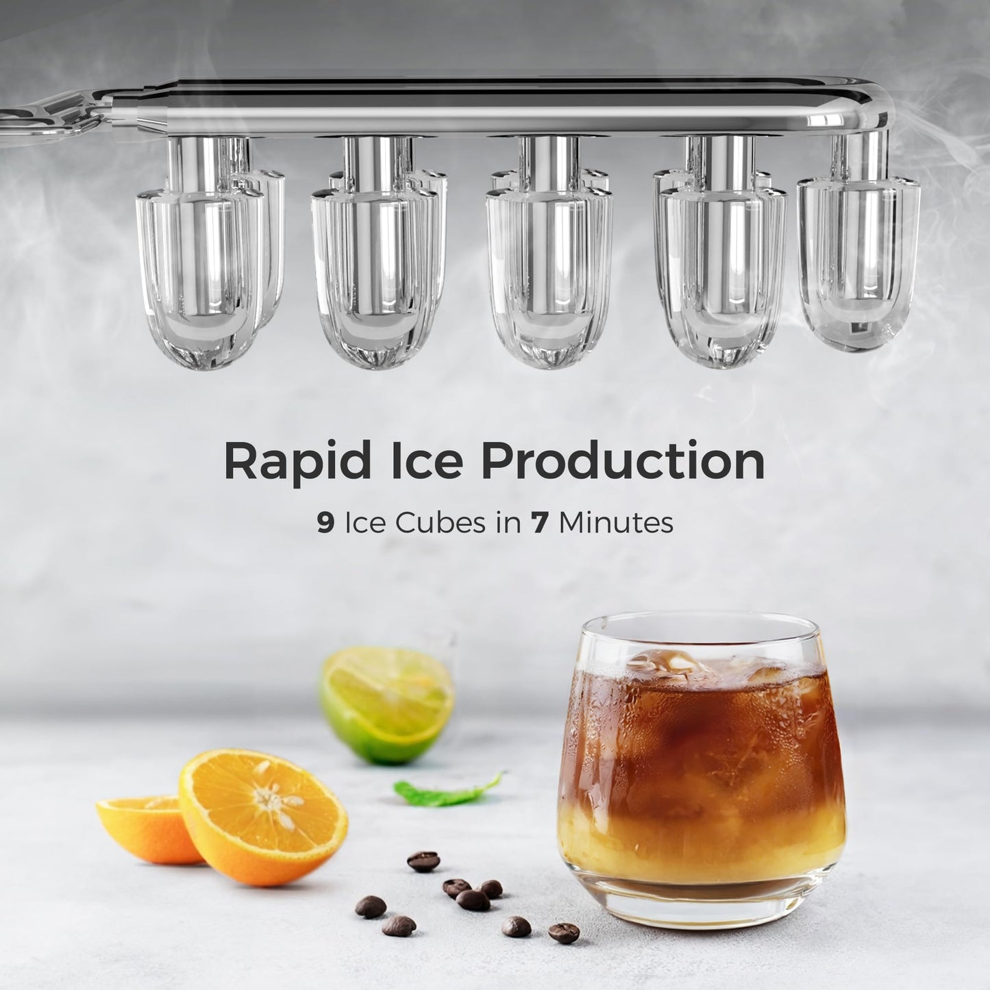 AGLUCKY Ice Makers Countertop, Portable Ice Maker Machine with Handle,26.5lbs/24Hrs, 6Mins/9Pcs Bullet Ice,Self-Cleaning Countertop Ice Maker with Ice Scoop for Home & Kitchen(Stainless Steels Black)