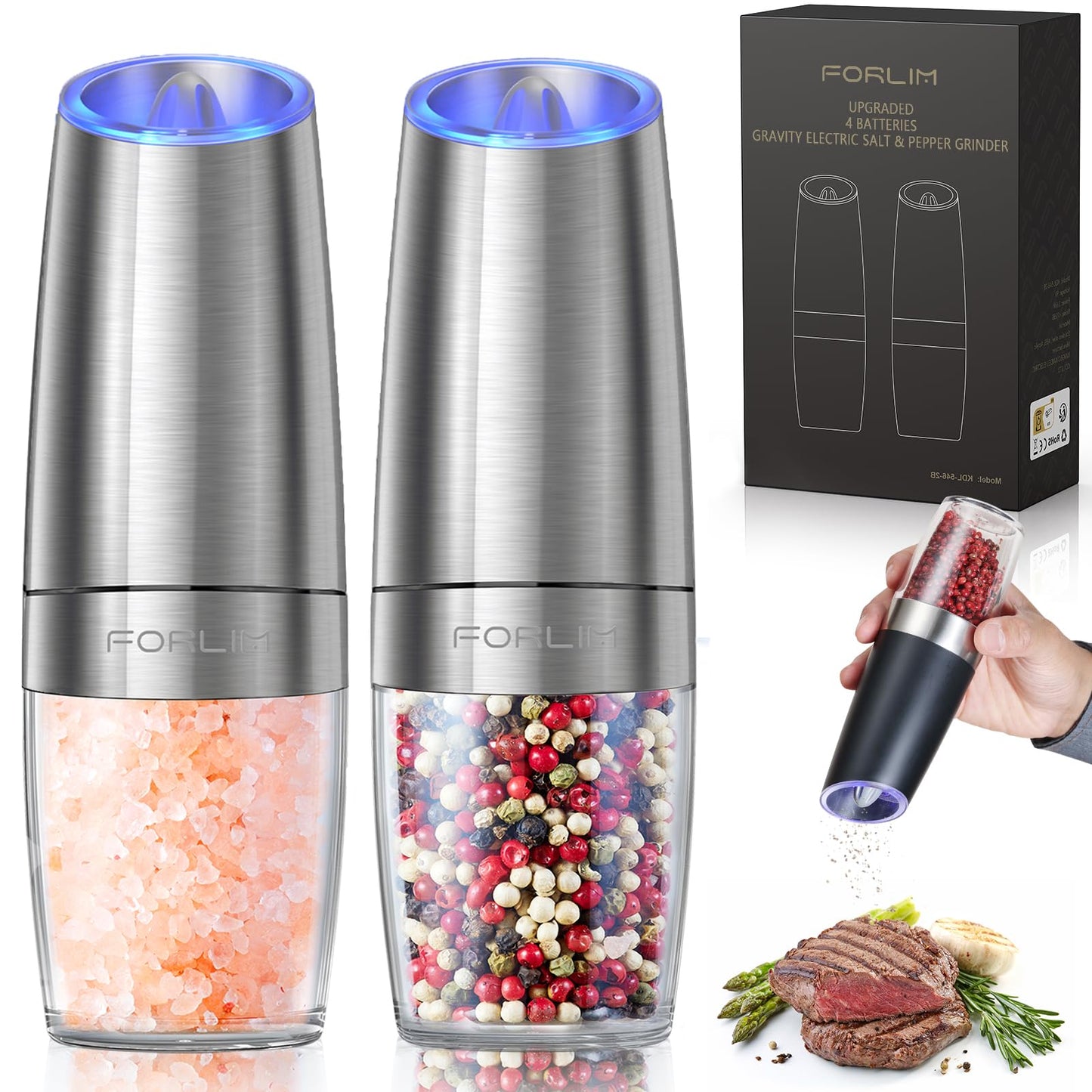 FORLIM Electric Salt and Pepper Grinder Set
