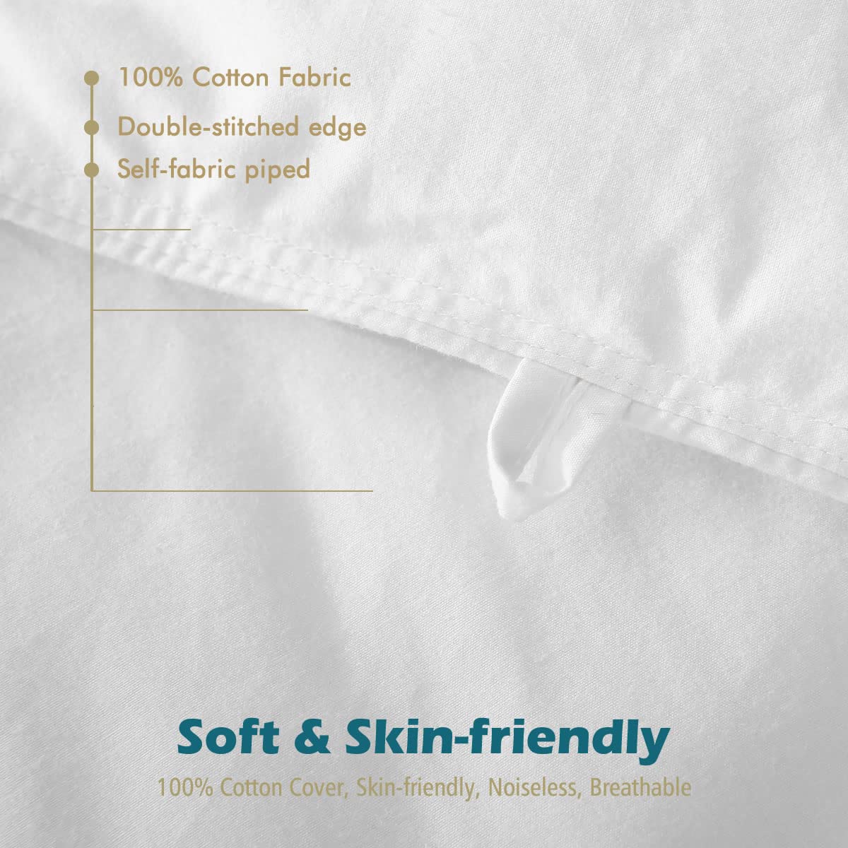 Cobnom Organic Feathers Down Comforter Twin Size, All Season Feathers Down Duvet Insert, Soft 100% Cotton Covered Bed Comforter Insert with Ties, Ivory White, 68x90