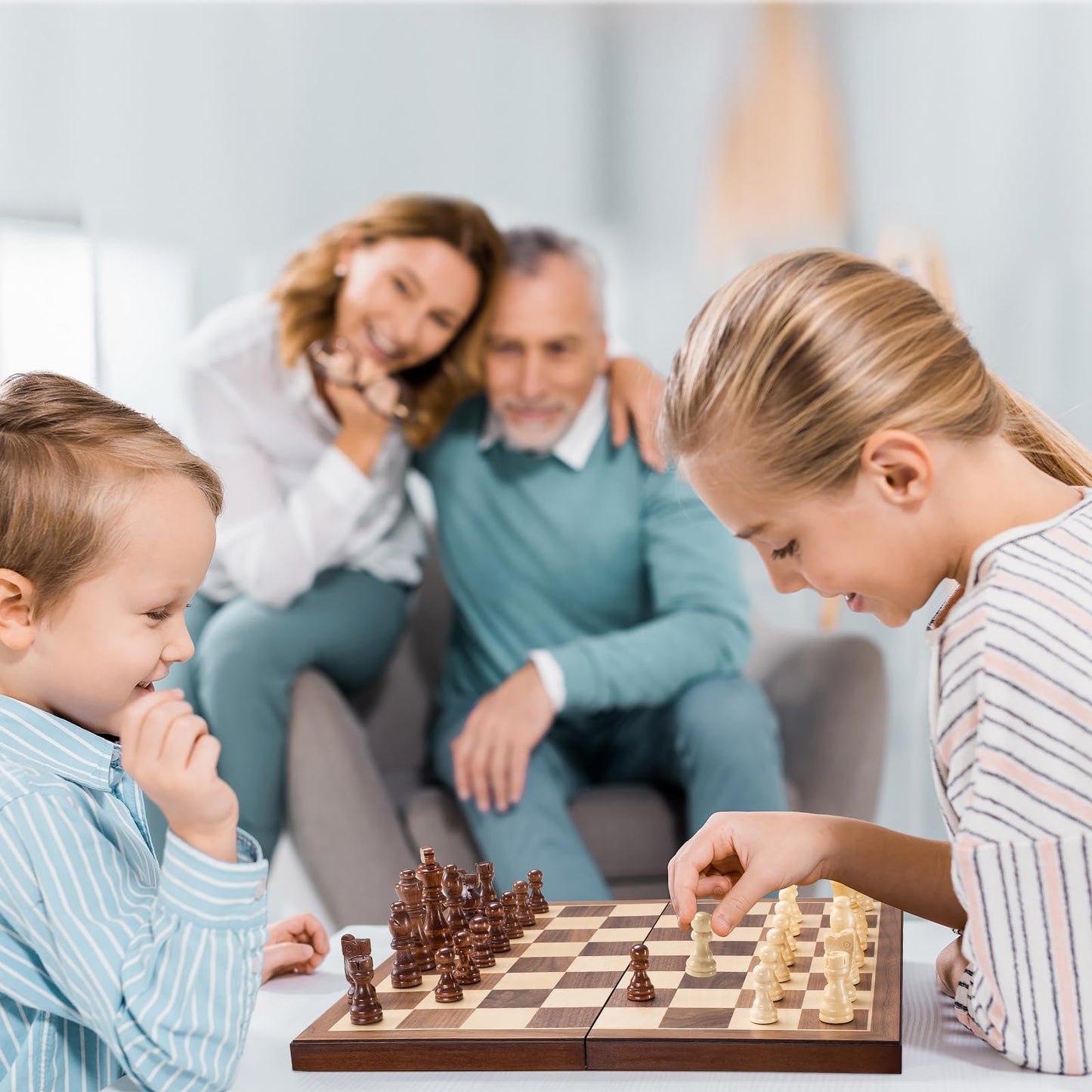 ASNEY Wooden Chess Set for Adults, 15" Folding Portable Travel Chess Board Game Set with Magnetic Closure for Kids Adults and Beginner with 2 Extra Queens