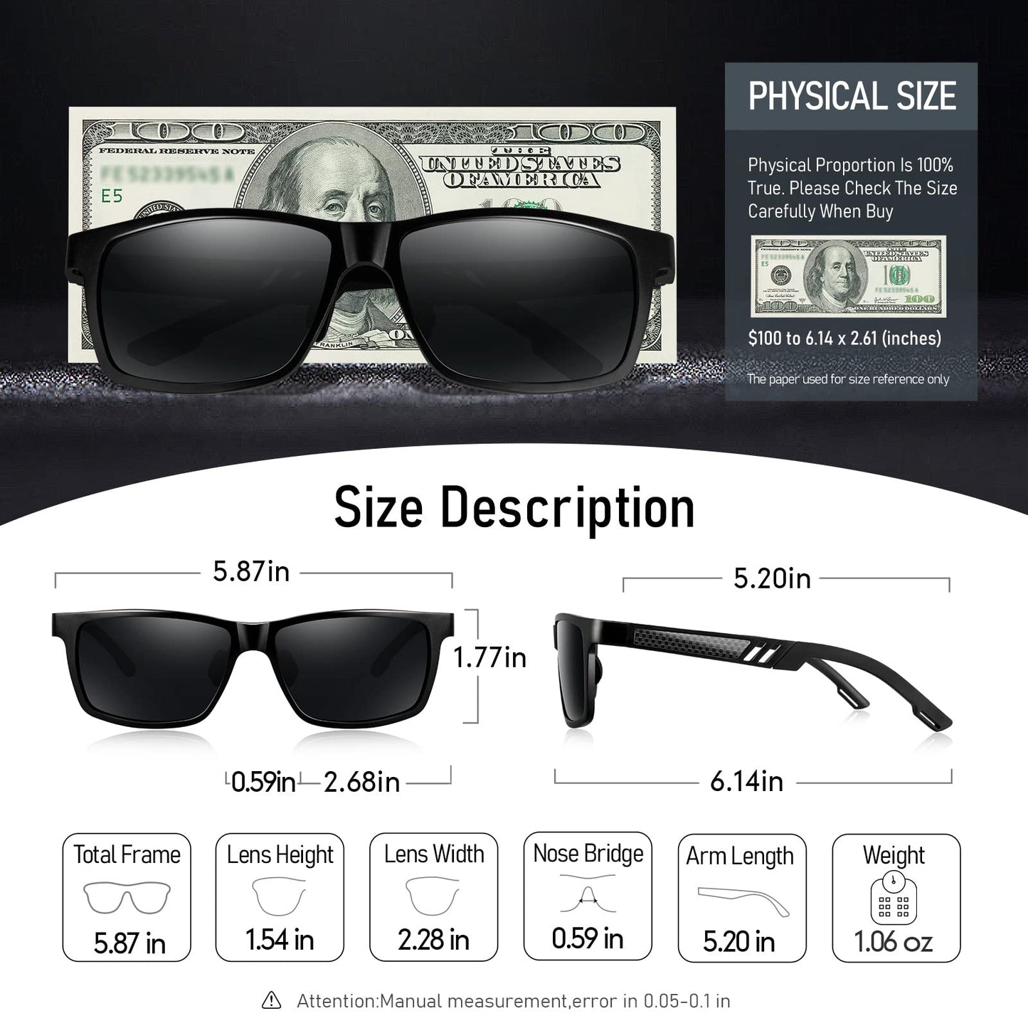 BIRCEN Mens Sunglasses Polarized UV Protection: Classic Shades for Men Driving Fishing with Al-Mg Metal Frame