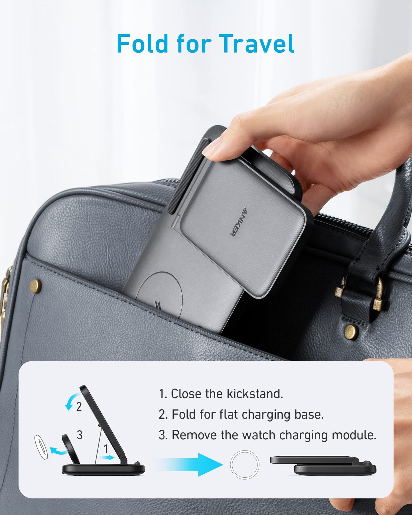 Anker Foldable 3-in-1 Wireless Charging Station with Adapter, 335 Wireless Charger, for iPhone 15/14, AirPods Pro, Apple Watch Series 1-6 (Works with Original 1m/3.3ft USB-A Cable, Not Included)