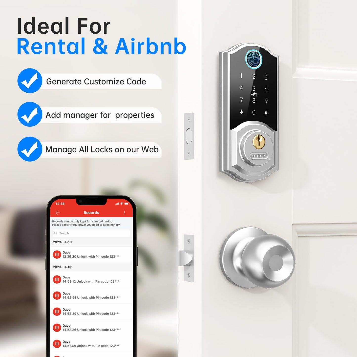 SMONET Keyless Entry Door Lock with Bluetooth