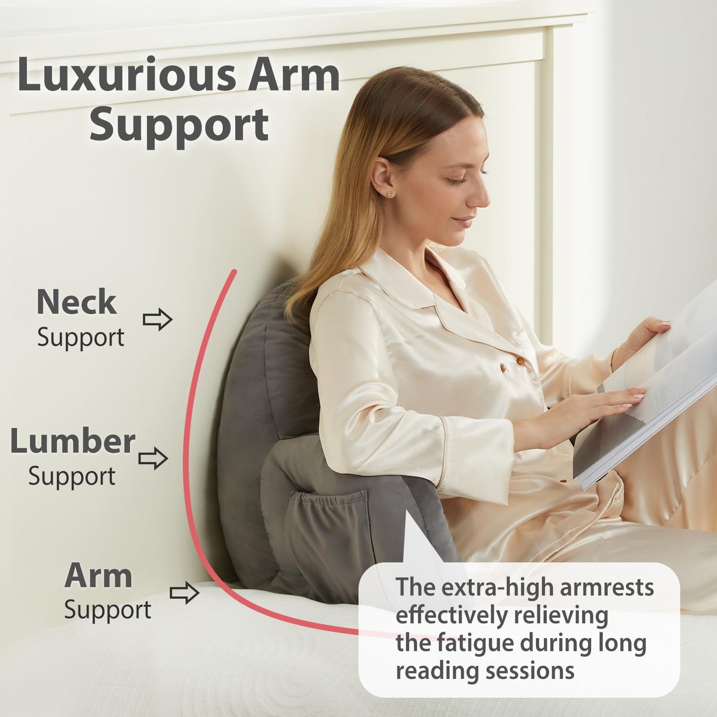 Reading Pillow for Bed with Storage Support