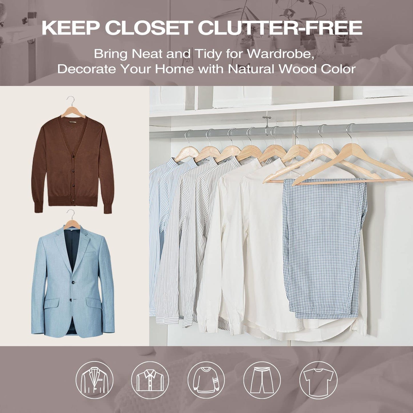Wooden Hangers 20-Pack with 360° Swivel Hooks