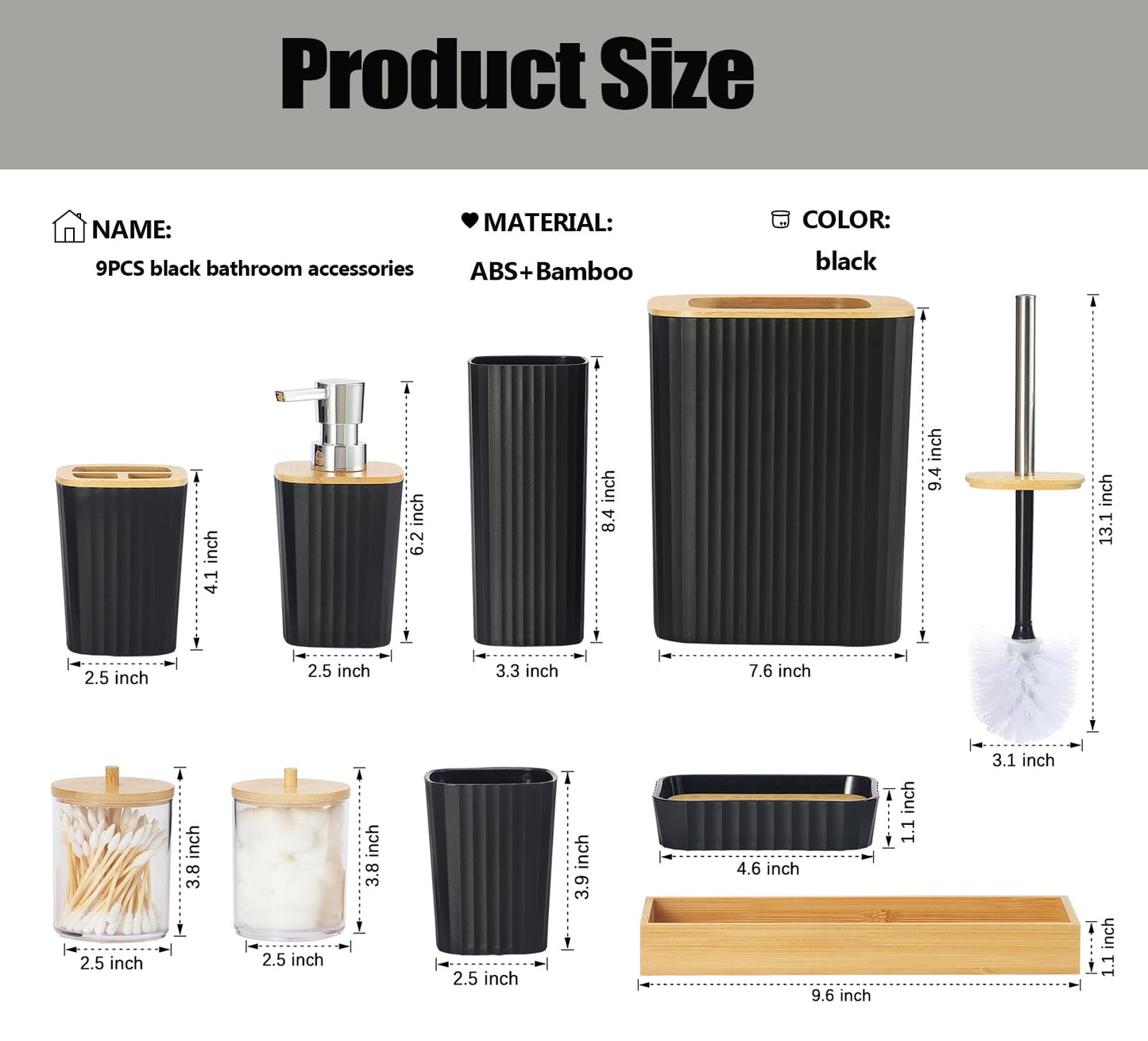 9-Piece Black Bathroom Accessories Set