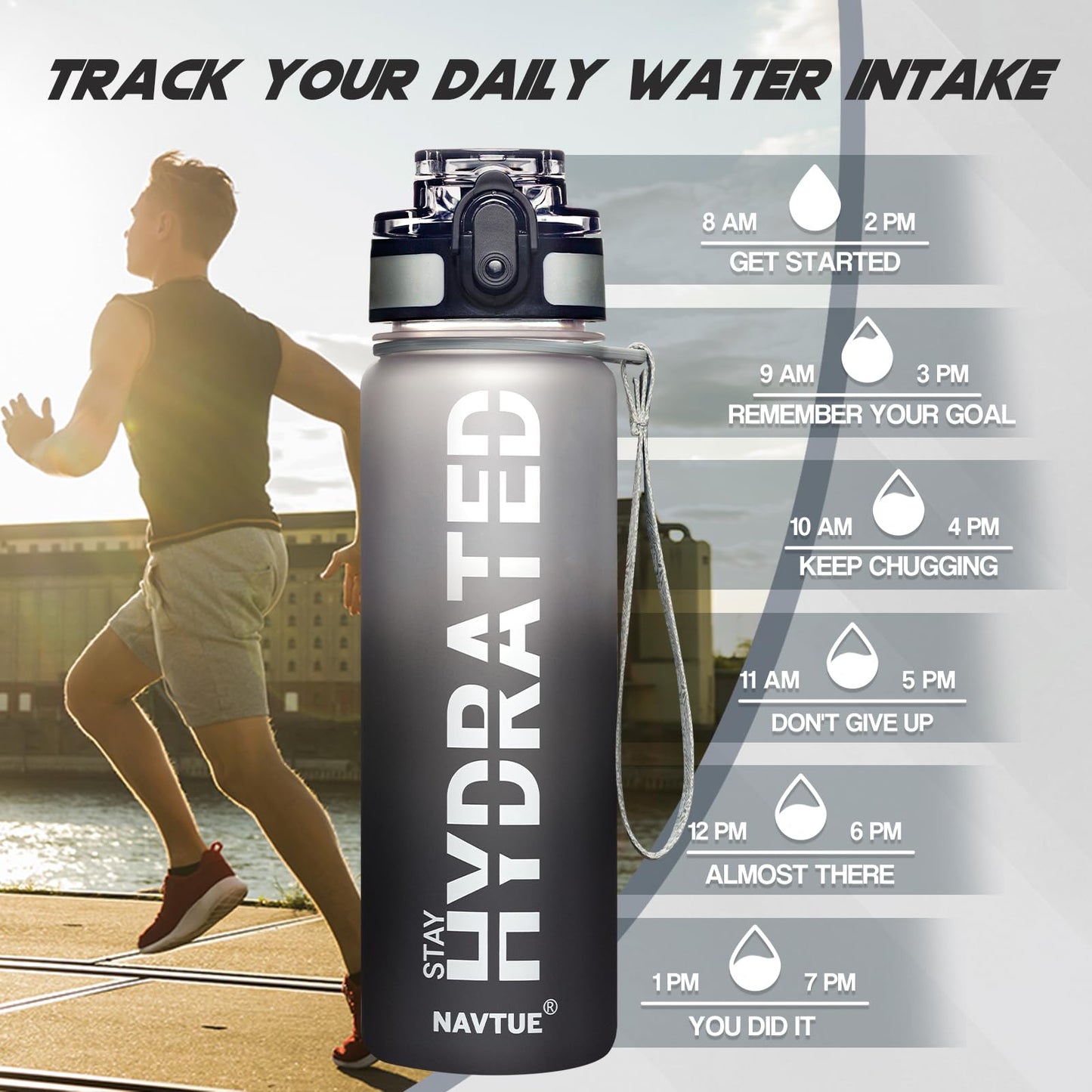 32oz Motivational Water Bottle with Time Marker