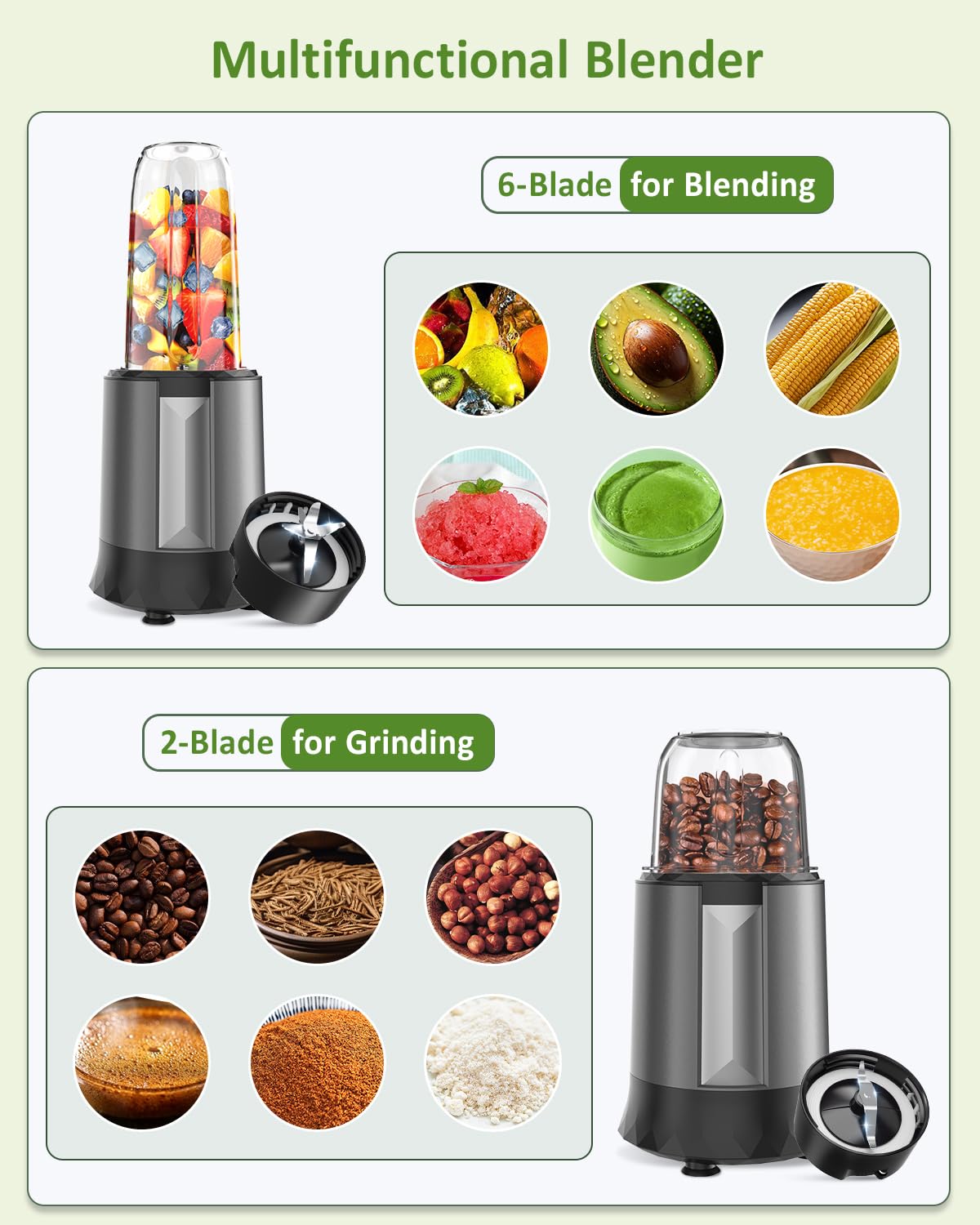 Compact 1300W Smoothie Blender with To-Go Cups