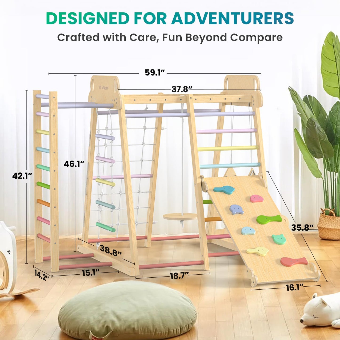 9-in-1 Indoor Playground Climber with Slide & Swing