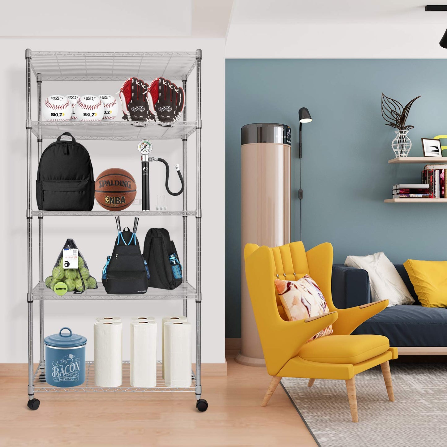 HealSmart Heavy Duty 5-Shelf Storage Unit with Wheels