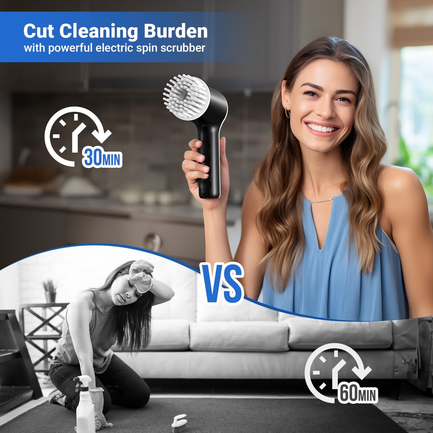 Cordless Electric Spin Scrubber with 6 Heads
